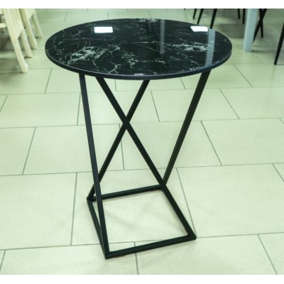 Стол со стеклянной поверхностью ДП 1-03-05 (журнальный) (черный/стекло с рисунком мрамор черный)