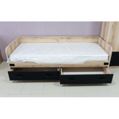 Окланд Кровать с ящиками  ТД-324.12.01 черный/дуб делано