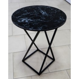 Стол со стеклянной поверхностью ДП 1-03-05 (журнальный) (черный/стекло с рисунком мрамор черный)