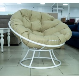 Кресло для отдыха Папасан без ротанга Белый подушка Бежевая